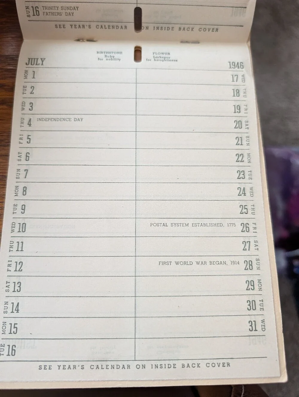 Vintage 1946 Calendar